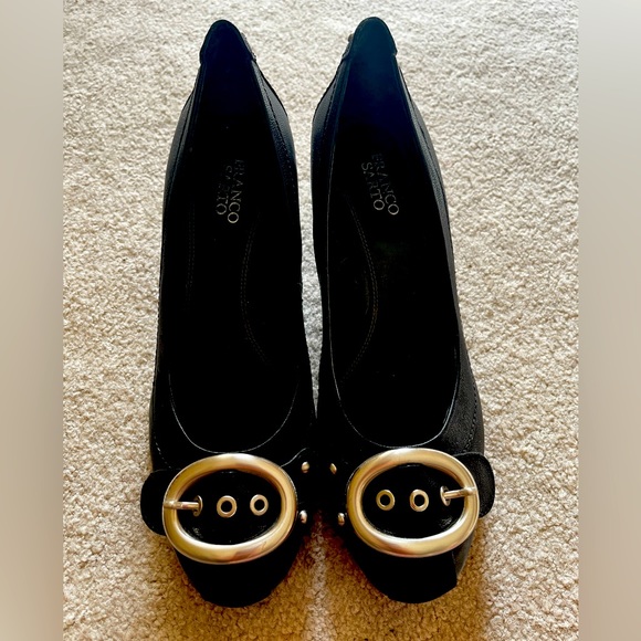 Franco Sarto black leather wedge heels size 10. Like new - Picture 1 of 4